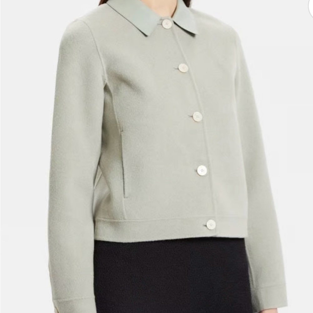 Theory wool, cashmere and lamb skin combo crop jacket, size 4